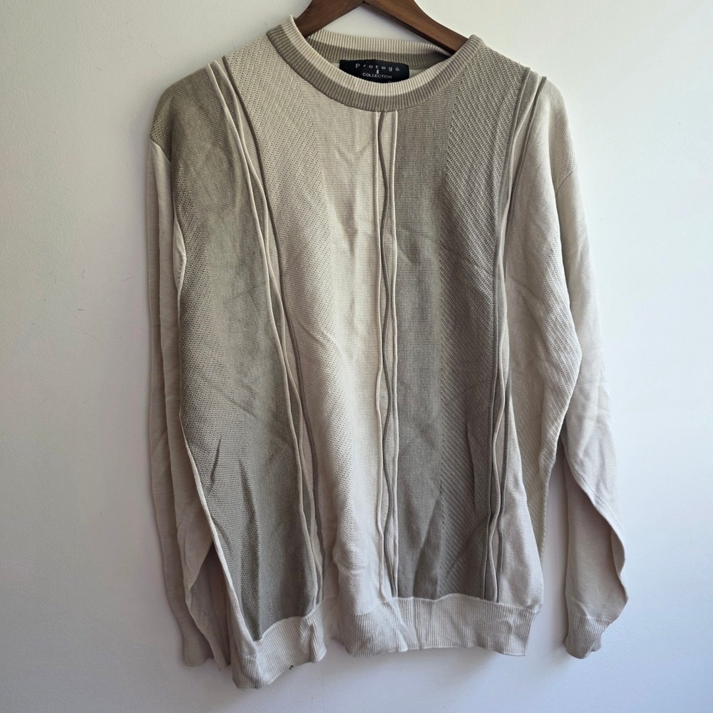 Protege Collection Vintage 3D Knit Sweater Mens XL Silk Cotton Cream Cosby Biggy